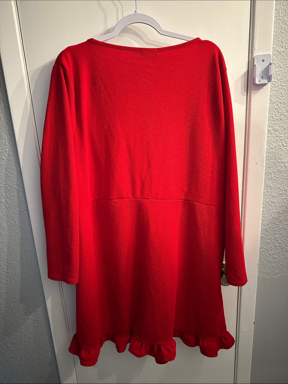 Red Wrap-Style Women's Dress with Ruffle Trim - Picture 6 of 6